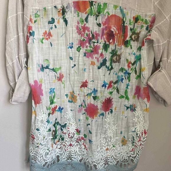 Soft Surroundings Gauze Cream Button Up Shirt Floral Cotton Rayon Size Small - Picture 7 of 7
